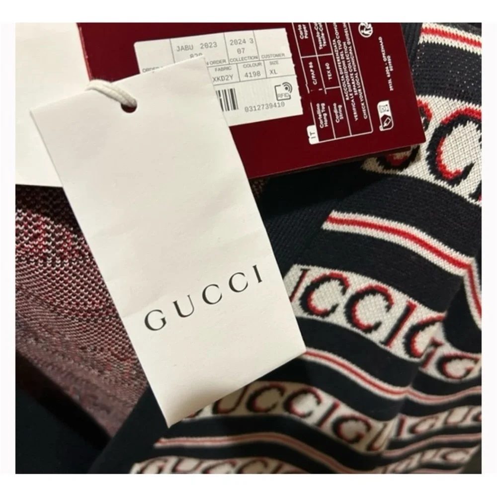 Gucci logo, cotton jacquard cardigan in ink, red and white size XL